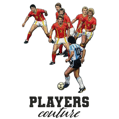 Diego Maradona v Belgium Badge Men's Hoodie – white close-up detail shot of the Diego Maradona v Belgium Players Couture
