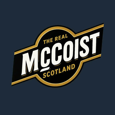 Ally McCoist Logo Men's T-Shirt – navy close-up detail shot of the Ally McCoist Players Couture logo design