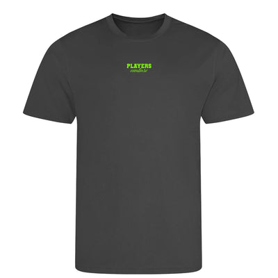 Custom Essentials t-shirt – white men's t-shirt with black Custom Essentials letters and Players Couture logo on the chest