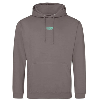 Custom Create Logo Essentials Men's Classic Staple Hoodie – close-up detail shot of the Custom Create Players Couture logo