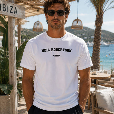 Neil Robertson Men's T-Shirt — lifestyle photo, White t-shirt