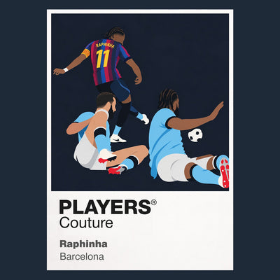 Raphinha Barcelona slide celebration Icon Frame artwork in navy