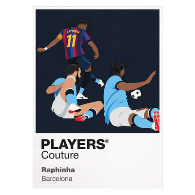 Raphinha Barcelona slide celebration Icon Frame artwork on white