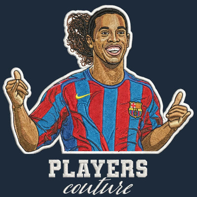 Ronaldinho Badge Men's Hoodie – close-up detail shot of the Ronaldinho Players Couture logo design