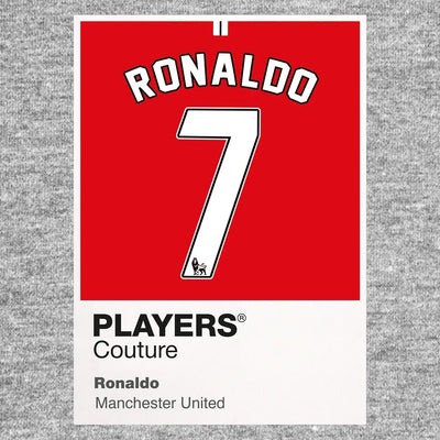 Ronaldo 7 Manchester United Football Shirt Frame Men's Hoodie – grey close-up detail shot of the Ronaldo Players Couture