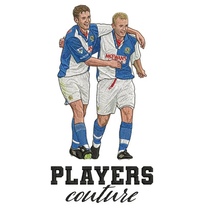 Shearer & Sutton Badge Men's Hoodie – white close-up detail shot of the Shearer & Sutton Players Couture logo design