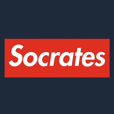 Socrates Logo Kids Hoodie – navy close-up detail shot of the Socrates Players Couture logo design
