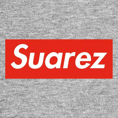 Luis Suarez Logo Kids Hoodie – grey close-up detail shot of the Luis Suarez Players Couture logo design