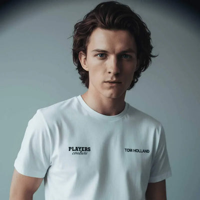 Tom Holland Logo Men's T-Shirt – close-up detail shot of the Tom Holland Players Couture logo design