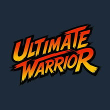 Ultimate Warrior Logo Men's Hoodie – navy close-up detail shot of the Ultimate Warrior Players Couture logo design