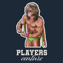 Ultimate Warrior Badge Men's Hoodie – white close-up detail shot of the Ultimate Warrior Players Couture logo design