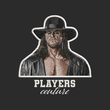 The Undertaker Badge Men's Hoodie – white close-up detail shot of the The Undertaker Players Couture logo design