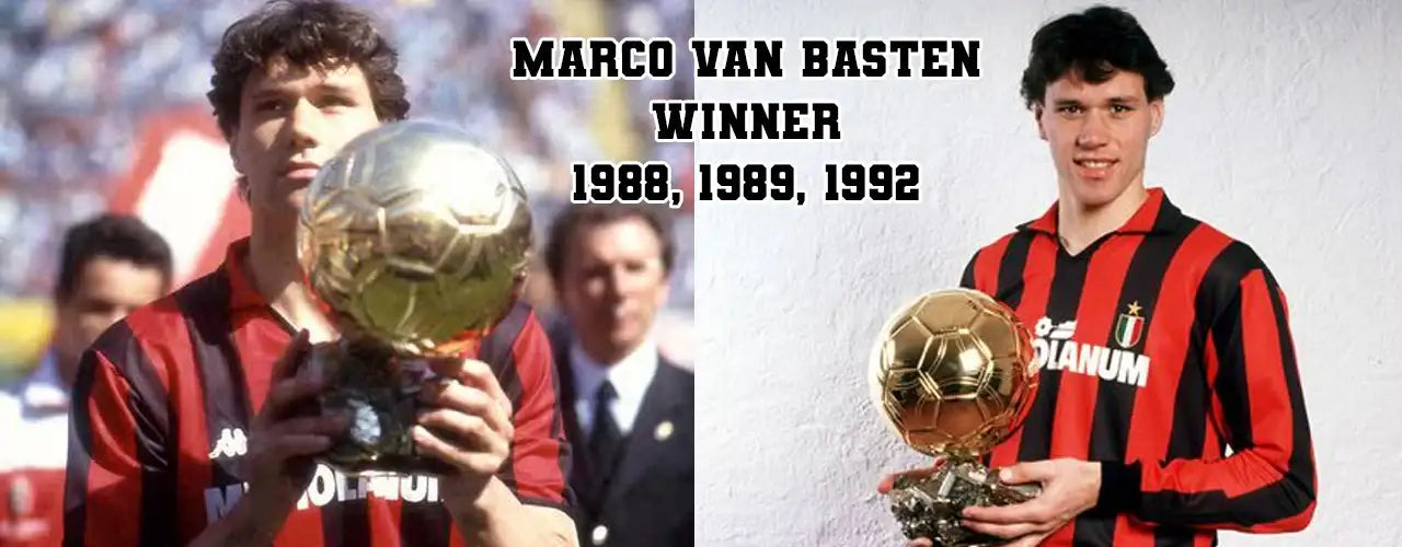 Soccer player in red and black striped jersey holding Ballon d'Or trophy, Players Couture style