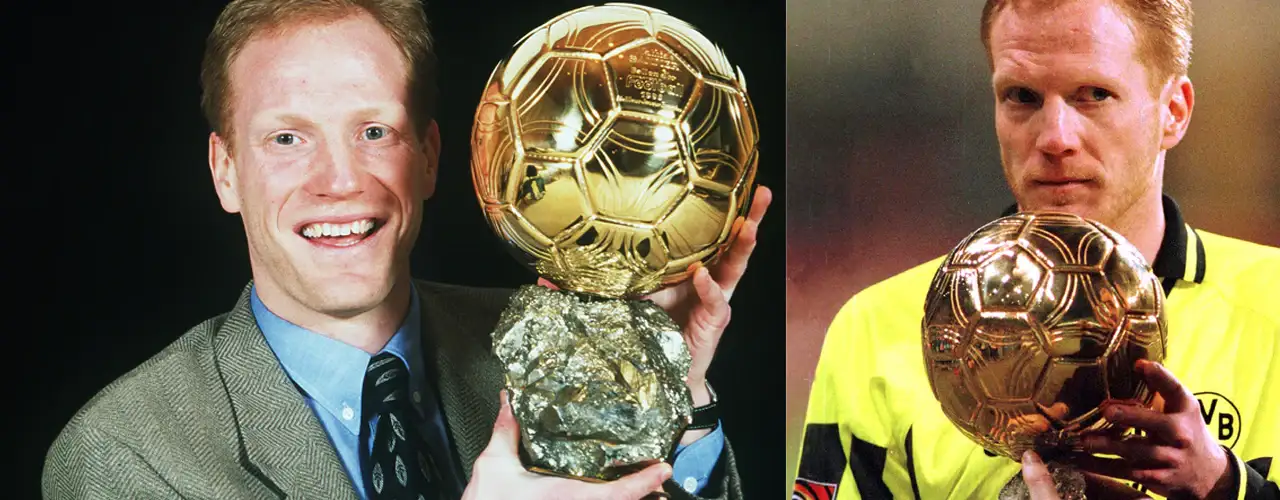 Footballer holding Ballon d'Or trophy, stylish sportswear featured, Players Couture