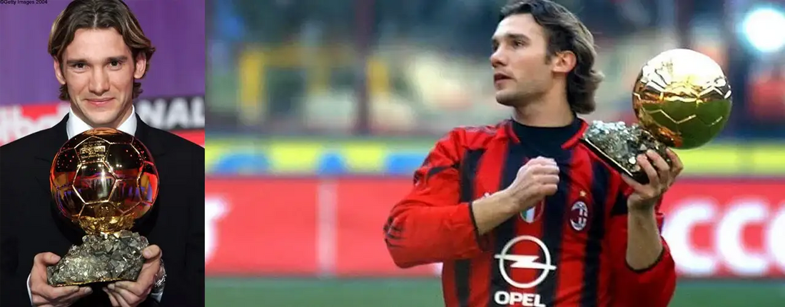 Soccer player with Ballon d'Or trophy in AC Milan jersey, sports fashion inspiration