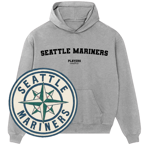 Grey Seattle Mariners hoodie by Players Couture with team logo, premium sports fashion apparel