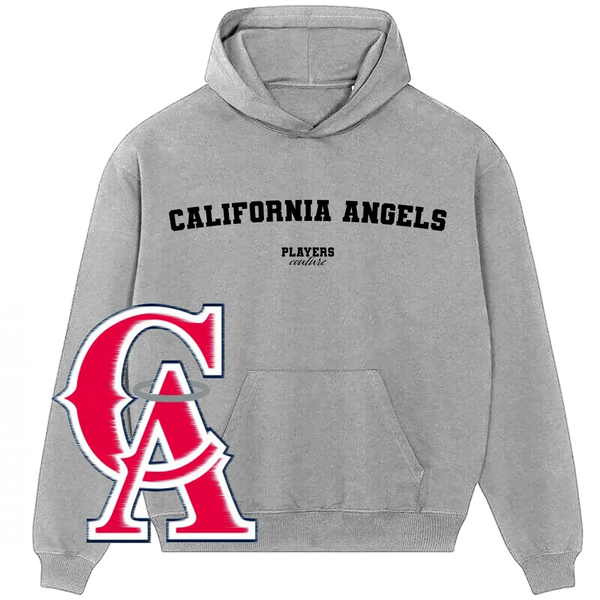 Grey Players Couture California Angels hoodie with retro CA logo, sports fan apparel