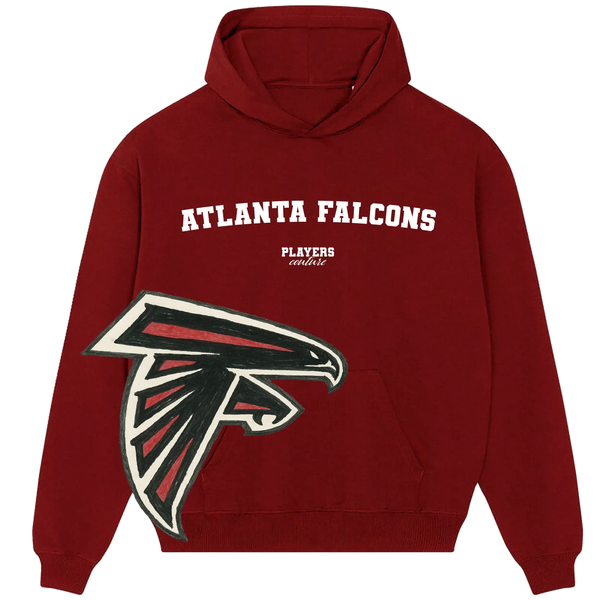 Atlanta Falcons maroon hoodie with bold logo and Players Couture branding, premium sports fanwear