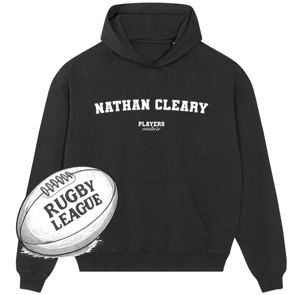 Black Players Couture Nathan Cleary rugby league hoodie for men, sports fashion fanwear.
