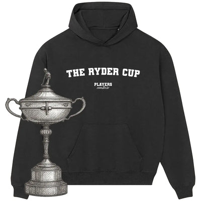 Black Players Couture Ryder Cup hoodie with trophy illustration, premium sports fanwear