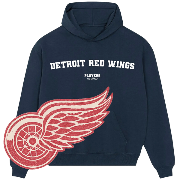 Detroit Red Wings Players Couture navy hoodie with team logo, premium sports fanwear apparel