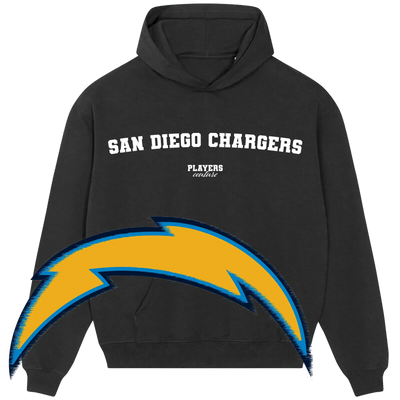San Diego Chargers hoodie by Players Couture with bold lightning bolt logo, premium sports fanwear