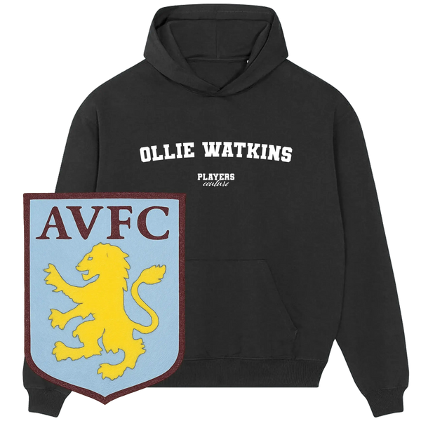 Black Players Couture hoodie with 'Ollie Watkins' text and Aston Villa AVFC lion crest
