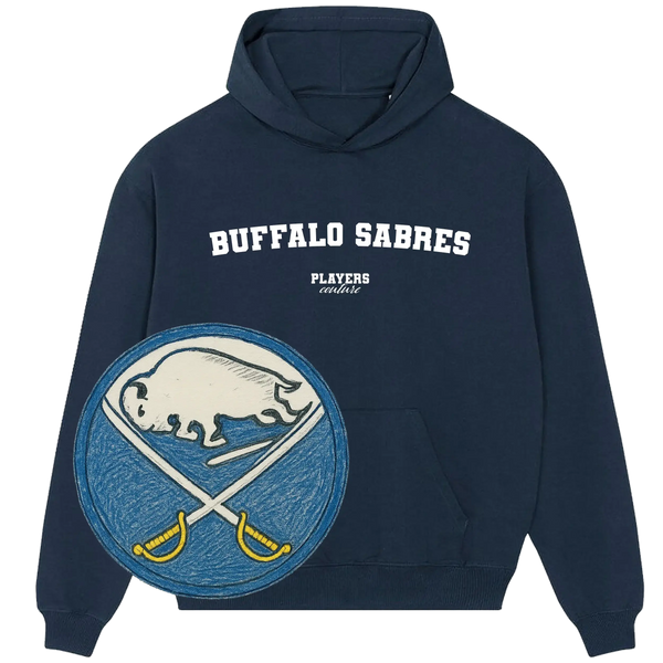 Buffalo Sabres navy hoodie by Players Couture with vintage team logo and sports fanwear style.