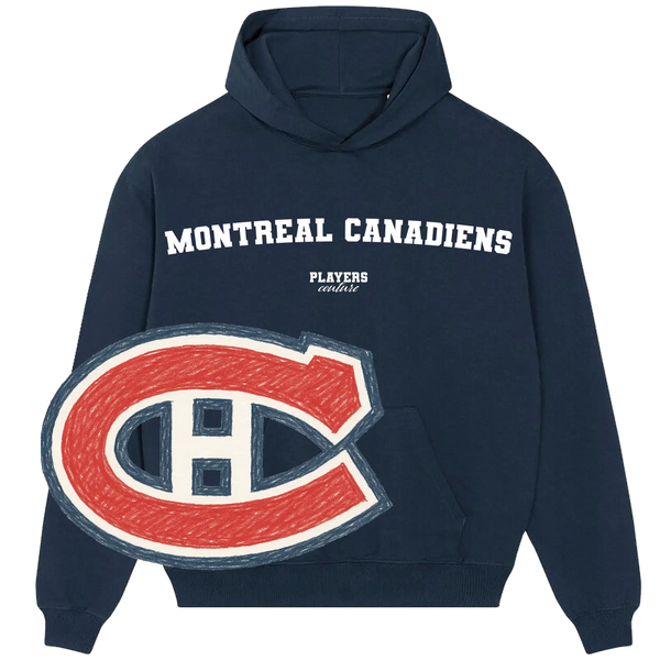 Montreal Canadiens navy hoodie by Players Couture with large team logo, premium sports fanwear