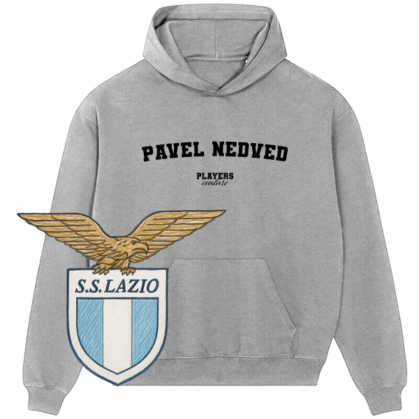 Gray Pavel Nedved Players Couture hoodie with large S.S. Lazio eagle crest