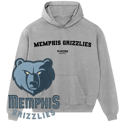 Memphis Grizzlies gray hoodie by Players Couture with team logo and bold black lettering.