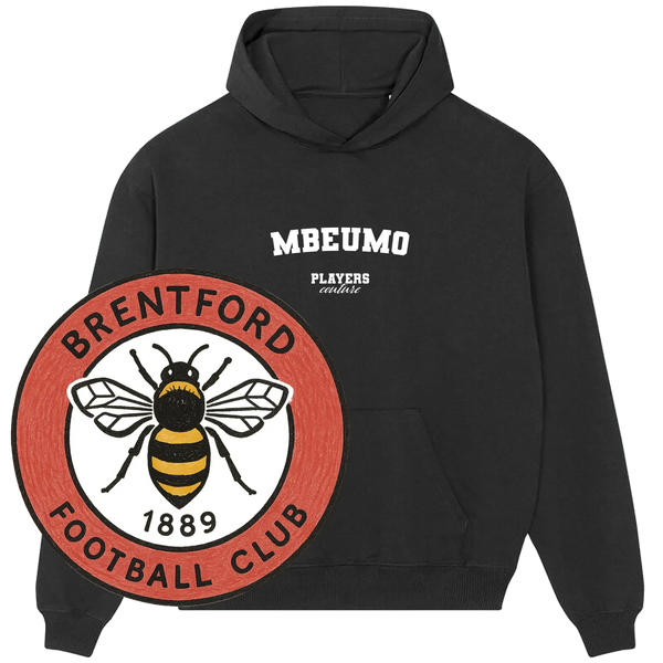 Black Players Couture Mbeumo hoodie with Brentford FC logo, premium sports fanwear apparel