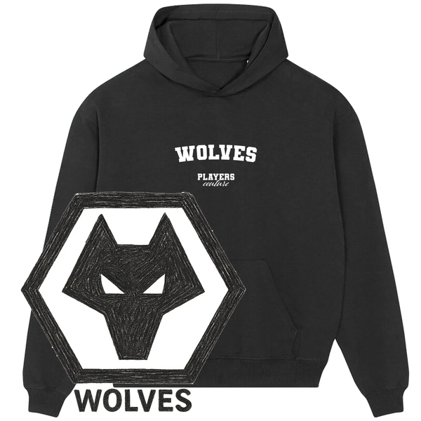 Black Wolves hoodie by Players Couture with bold graphic wolf logo and sports-inspired text