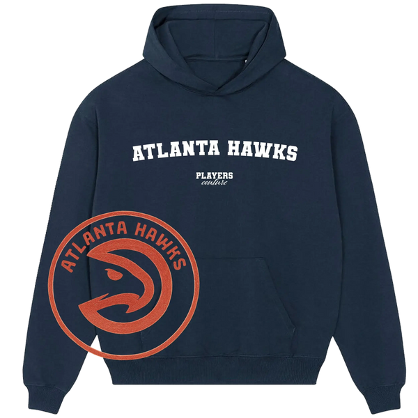 Navy Atlanta Hawks hoodie by Players Couture with team logo and bold white lettering.