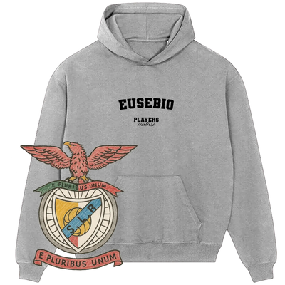 Gray Players Couture Eusebio hoodie with team-inspired badge and eagle emblem, sports fashion