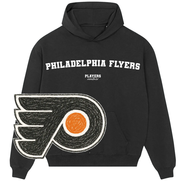 Black Philadelphia Flyers hoodie with Players Couture branding and large Flyers logo
