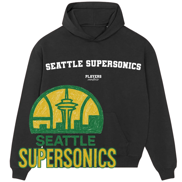 Black Players Couture hoodie with Seattle Supersonics logo and text, premium sports fashion