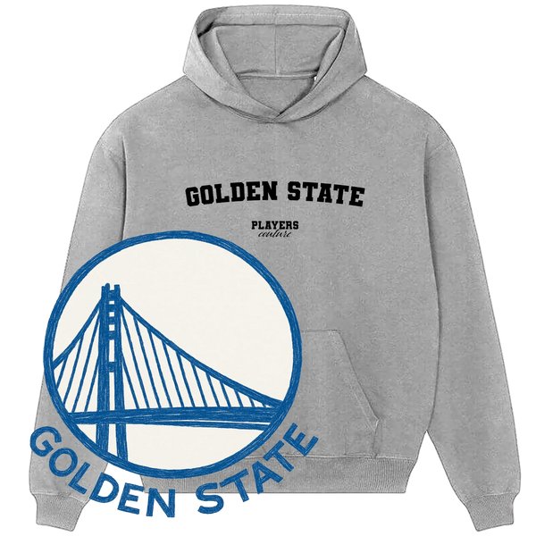 Grey Golden State hoodie by Players Couture with bridge graphic, premium sports fashion apparel