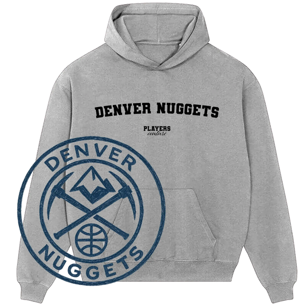 Denver Nuggets grey hoodie by Players Couture with team logo, premium sports fashion fanwear