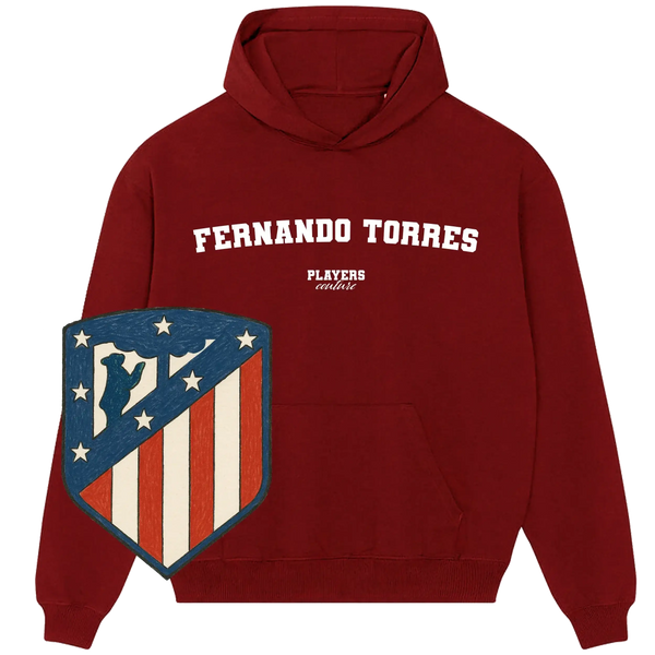 Maroon Players Couture Fernando Torres hoodie with Atletico Madrid inspired crest