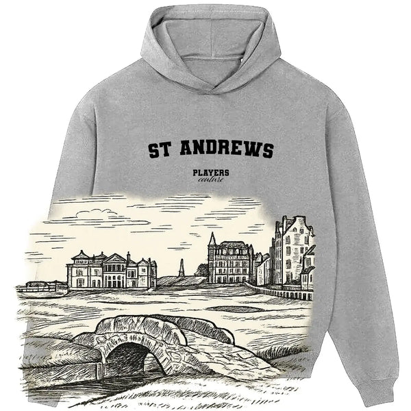 Grey Players Couture St Andrews hoodie with vintage golf course illustration