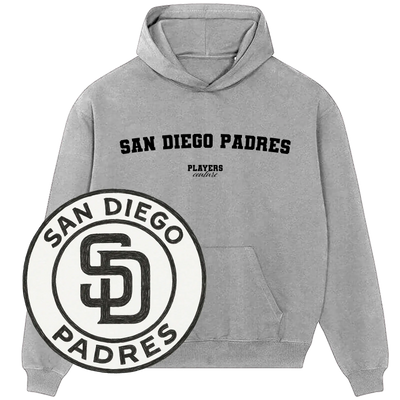 San Diego Padres grey hoodie by Players Couture with team logo and bold black lettering