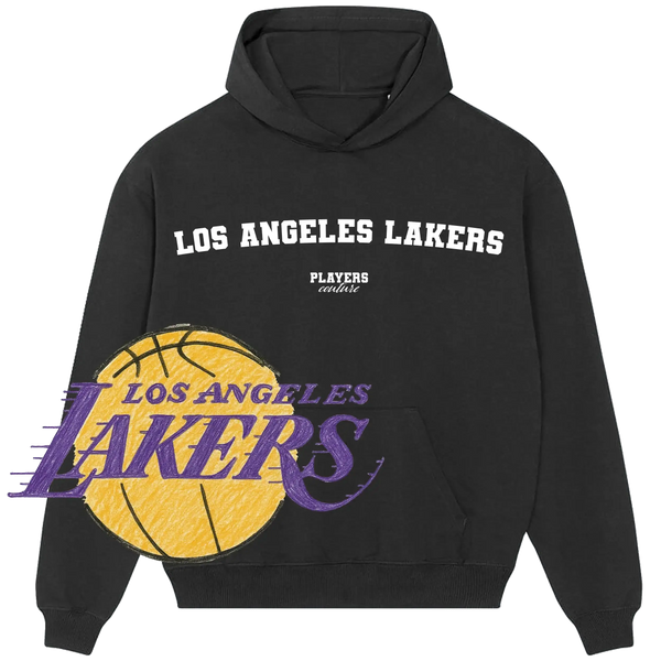 Black Los Angeles Lakers hoodie by Players Couture with team logo and basketball graphic