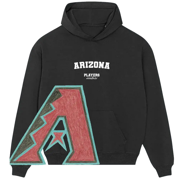 Black Players Couture Arizona hoodie with large red Arizona team logo, men's sports fanwear