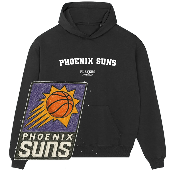 Black Players Couture Phoenix Suns hoodie with vintage team logo and bold white lettering