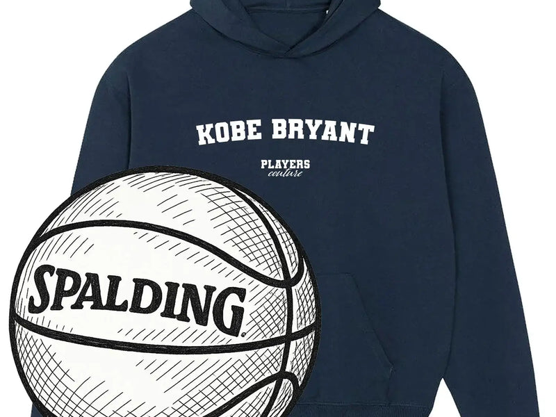 Navy Kobe Bryant Players Couture hoodie with Spalding basketball illustration, sports fashion