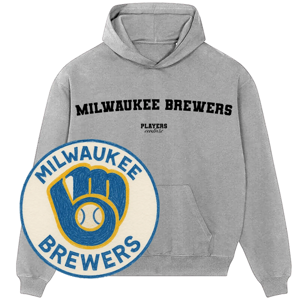 Gray Milwaukee Brewers hoodie by Players Couture with vintage team logo patch
