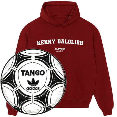 Maroon Players Couture Kenny Dalglish hoodie with adidas Tango soccer ball graphic