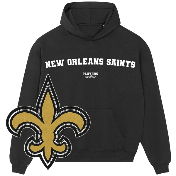 Black Players Couture New Orleans Saints hoodie with white text and gold fleur-de-lis logo