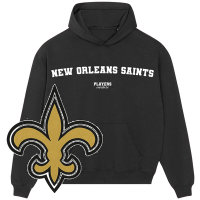 Black Players Couture New Orleans Saints hoodie with white text and gold fleur-de-lis logo